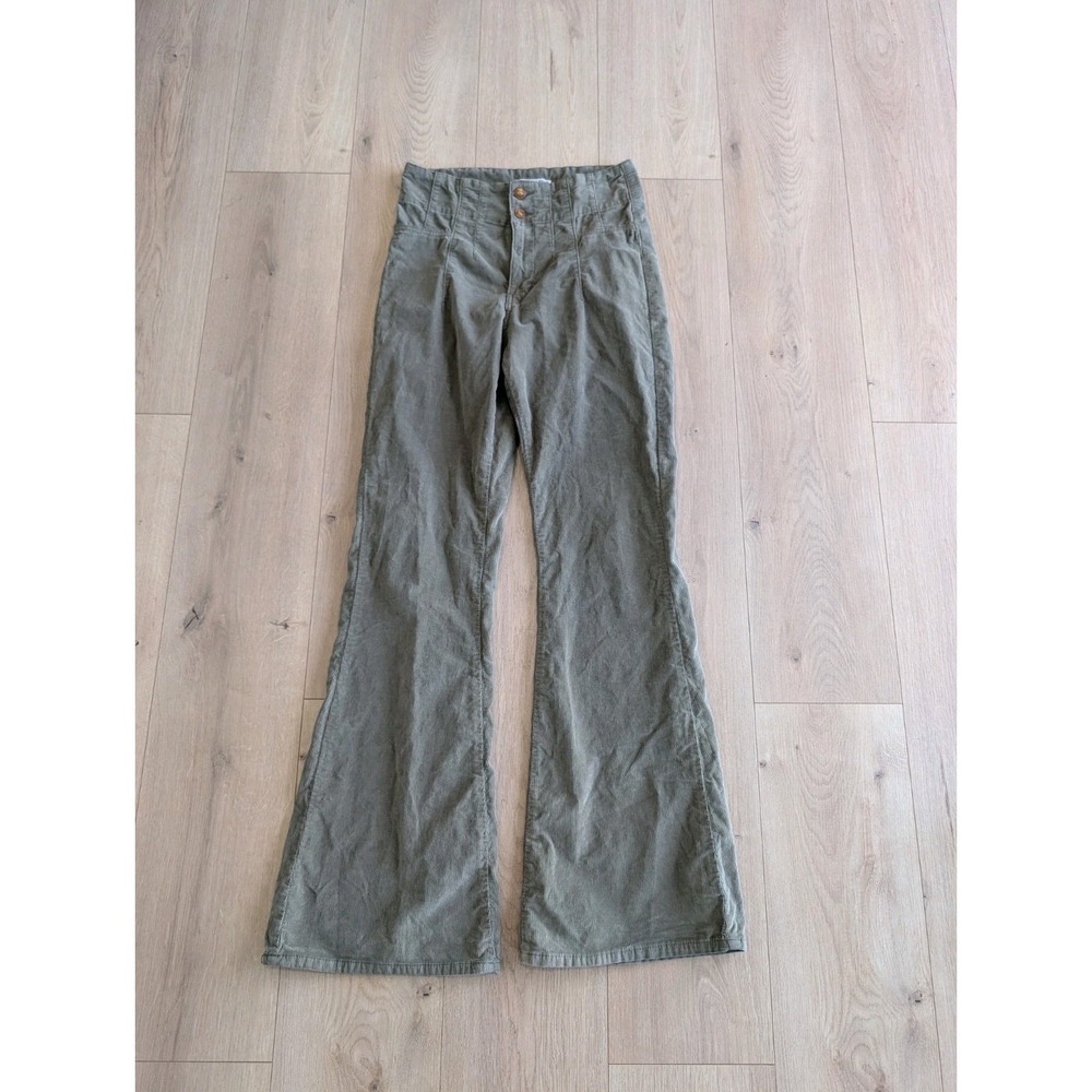 Free People We The Free Jayde Cord Flare Jeans Dried Basil Green 28